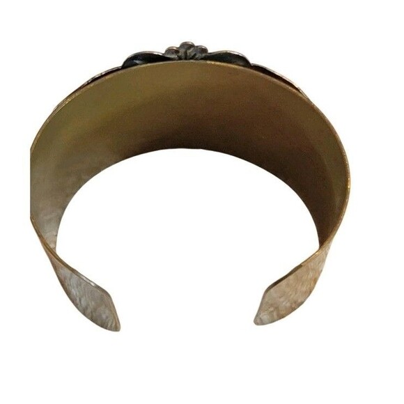 Steampunk Large Cuff Bracelet Brass & Silver Tone Watch Gear Art Nouveau Design - Picture 2 of 11